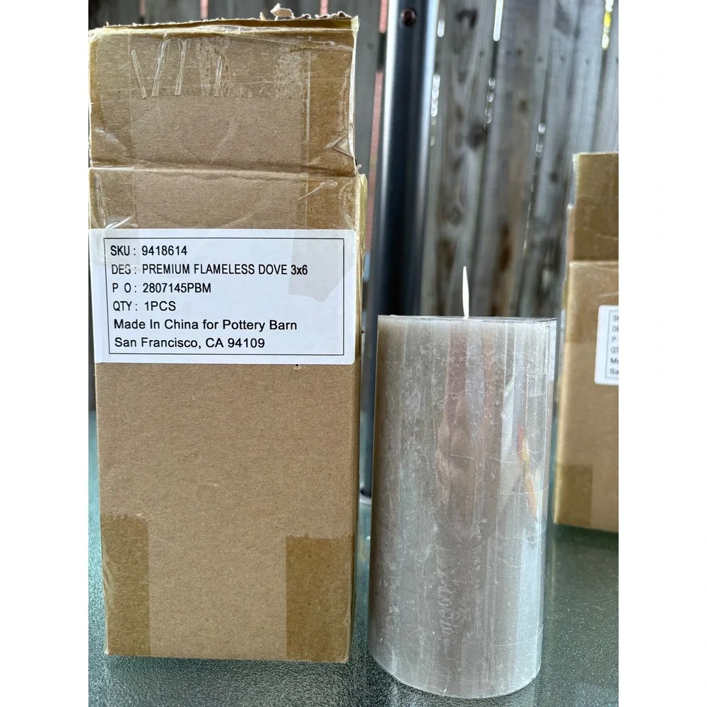 Pottery Barn Set of 4 Flameless LED Pillar Candles Grey Ombre Dove 3x6 4x4.5 NEW